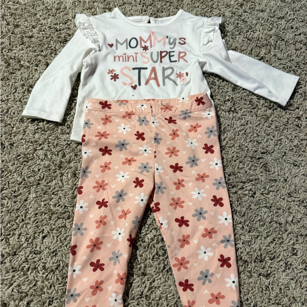 White Long Sleeve Top and Floral Pants Set